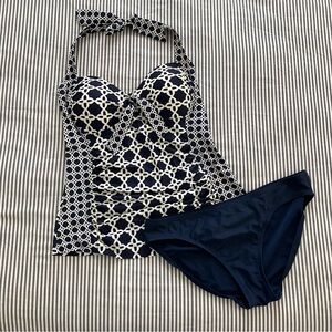 Merona Navy Halter Shirred Tankini Swimsuit S/M